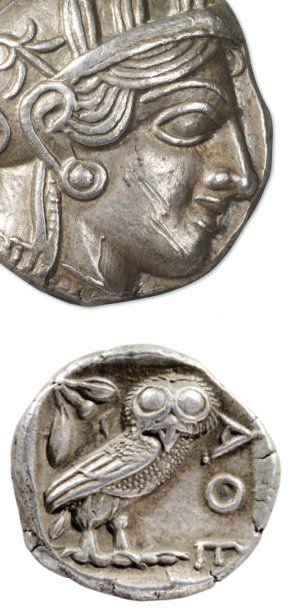 GRÈCE, ATHÈNES (440-420). Tétradrachme d'argent (17,19 g.) à la tête d'Athéna casquée....