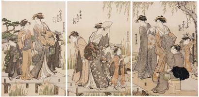 Shunsho Katsukawa (1726-1792) La promenade Trois oiran(courtisanes) du plus haut...
