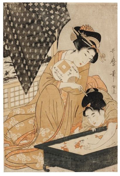 Utamaro Kitagawa (1753-1806) Uchiwa soto ohizamoto « Quand tu tiendras cet éventail...