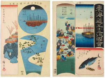 Lot de : a - Hiroshige Ando (1797-1858) Toppozu,...