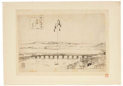 Hiroshige Ando (1797-1858) Ryôgoku Natsu no Yûkei Dessin préparatoire pour une planche...