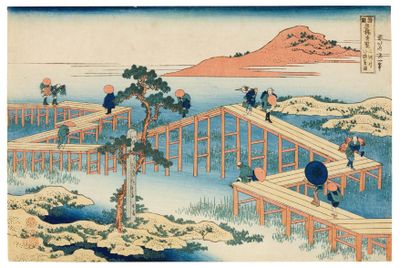 Hokusai Katsushika (1760-1849) Mikawa no Yatsuhashi no Kozu Le pont aux huit sections,...