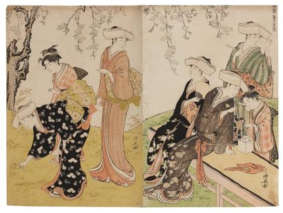Kiyonaga Torii (1752-1815) Une partie de campagne à la saison des cerisiers en fl...