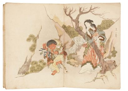 Sonsai Koitsu (actif vters 1825-1840) Otomegokashi. Recueil de poèmes Une double-page...
