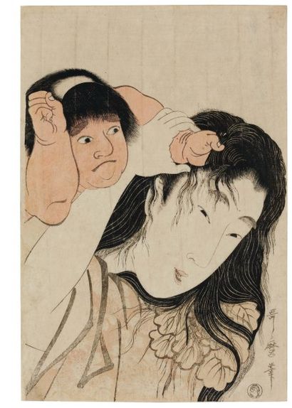 Utamaro Kitagawa (1753-1806) Kintoki tirant les cheveux de sa mère Portrait à « grosse...