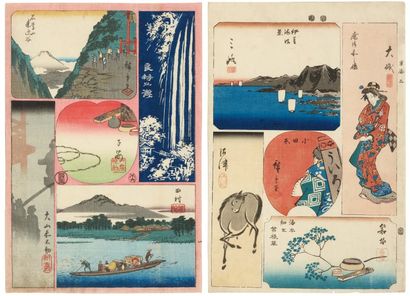 null Lot de : a - Hiroshige Ando (1797-1858) Harimaze En haut à droite : Ryoben no...