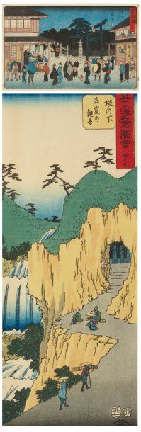 null Lot de : a - Hiroshige Ando (1797-1858) Fujisawa Des hommes et des femmes, avec...