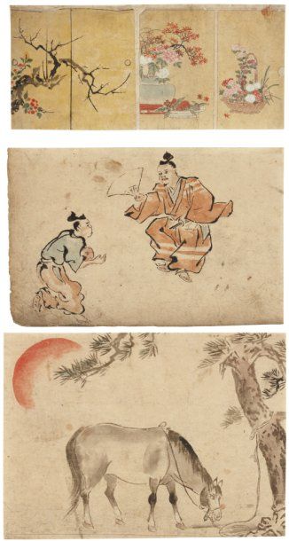 null Lot de : a - Kano (Ecole de) 13 dessins japonais. XIXème siècle, Japon b - Kano...