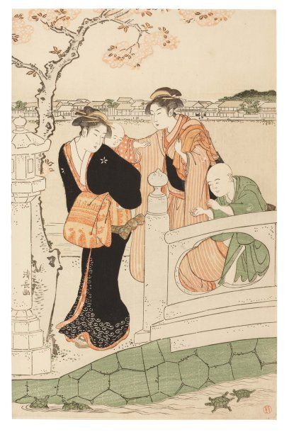 Kiyonaga Torii (1752-1815) Jeune mère et ses enfants au bord de l' étang Shinobazu...