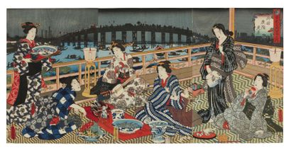 Kunisada (1786-1864) Ryogoku, Yain No Kokei Scène nocturne sur le Ryogoku Un soir...