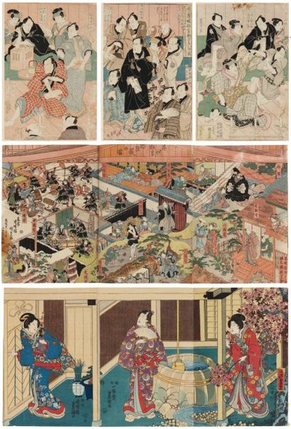 null Lot de : Kunisada Utagawa (1786-1864) a - Kabuki Kyogen so Zarai no zu Vue de...
