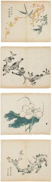 null Lot de : a - Liang jiang shen shuo Bambous et fleurs de jasmin Estampe tirée...