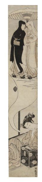 Koryusai Isoda (actif 1760-1780) Rêve : amants dans la neige Une jeune fille, accoudée...