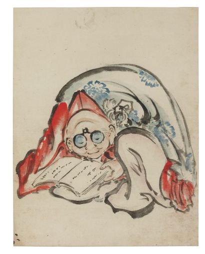 Taito II, élève d'Hokusaï (actif 1810-1853) Personnage lisant Aquarelle sur papier....