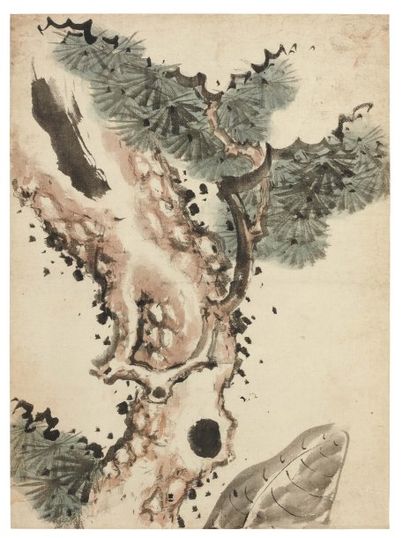 Taito II, élève d'Hokusaï (actif 1810-1853) Tronc d'arbre Aquarelle sur papier. Format...
