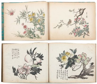 Anonyme 3 albums chinois Manuel de dessins de paysages, de fleurs et d'oiseaux. Sous...