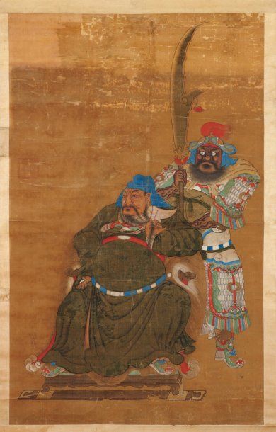 Anonyme Portrait de Guan Yu, Dieu de la guerre et de la richesse, accompagné de son...