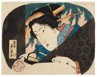 Eisen Keisai Ikeda (1790-1848) Beauté d'aujourd' hui Vue à mi-corps, elle lit une...