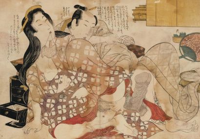 Eizan Kikugawa (1787-1867) attribué à Estampe érotique Une femme aux cheveux défaits...