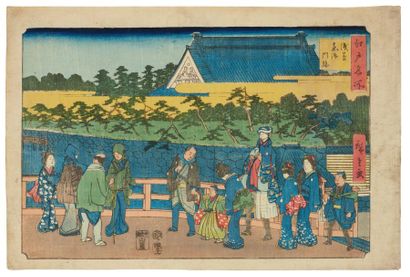 null Lot de : Hiroshige Ando (1797-1858) a - Hongo no kei. Vue de Hongo. Deux porteurs...