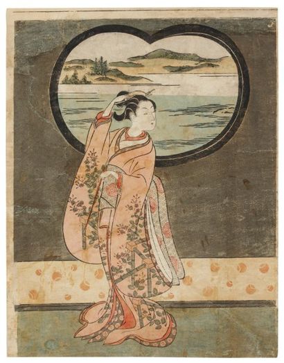 Harunobu Suzuki (1725-1770) Jeune femme au peigne et à la longue pipe Une jeune femme...