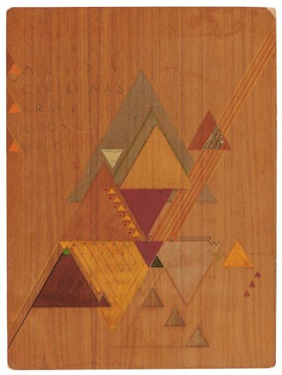 FIROZ MISTRY « An abstraction of Chritsmas tree » panneau de bois rehaussé à l'aquarelle...