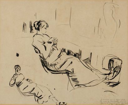 RIK WOUTERS (1882-1916) Nel au tricot Encre sur papier. Dédicace par Madame Rik Wouters...