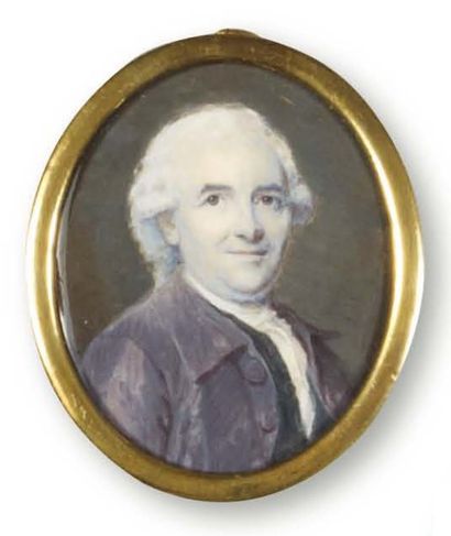 FRANÇOIS DUMONT (1751-1831) Portrait d'un homme de qualité en habit parme. Miniature...