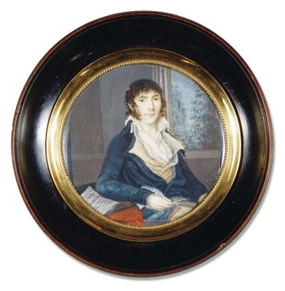 LALOYAU (ECOLE FRANÇAISE DU XVIIIe siècle). Portrait d'un écrivain tenant sa plume,...