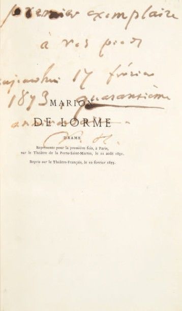 HUGO, Victor 
Marion de Lorme. Nouvelle édition. Paris, Michel Lévy frères, 1873.
In-8...