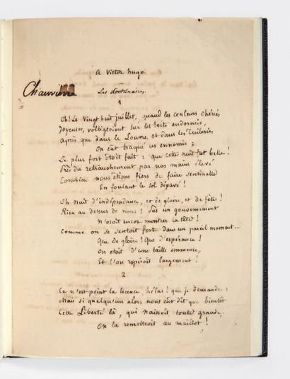 NERVAL, Gérard de 
Cinq poèmes autographes:
- A Victor Hugo. Les Doctrinaires.
-...