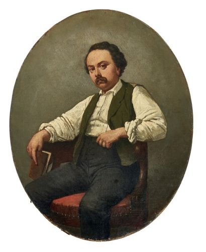 [FLAUBERT] 
Portrait de Gustave Flaubert. Vers 1845.
Huile sur toile de forme ovale...