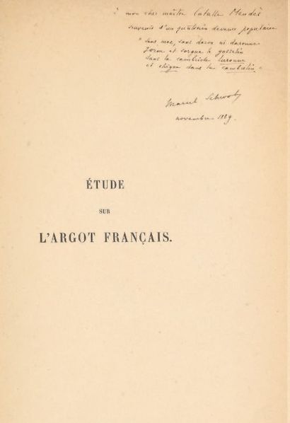 SCHWOB, Marcel & Georges GUIEYSSE 
Étude sur l'argot français. Paris, Émile Bouillon,...