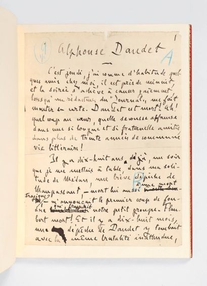 ZOLA, Émile 
Alphonse Daudet. Paris, 1897.
Manuscrit autographe signé “Émile Zola”...