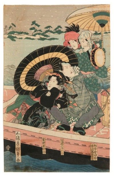 UTAGAWA KUNISADA (1786-1864) 
- Oban tate-e, de la série «Hotarugatari edokko zoroi»...