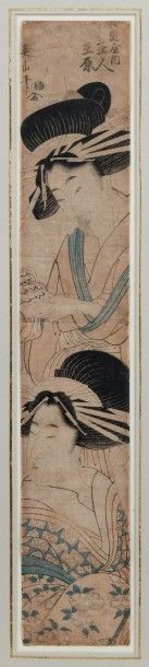 Kikukawa Eizan (1787-1867) 
Hashira-e, deux courtisanes, l'une lisant une lettre.
Signé...