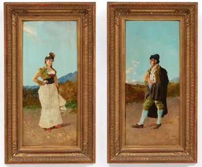 Enrique Gonzales ATALAYA (1851-1913) Couple d'espagnols en costume
Paire d'huiles...
