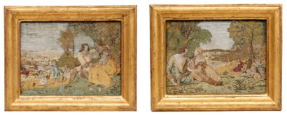 École FRANÇAISE du XVIIIe siècle Deux scènes galantes
Technique mixte de collage...