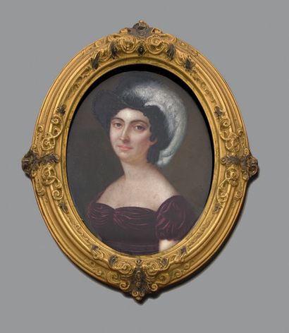FRANÇOIS SIEURAC (1781-1832) ATTRIBUÉ À * Portrait de jeune femme en buste de trois-quarts...