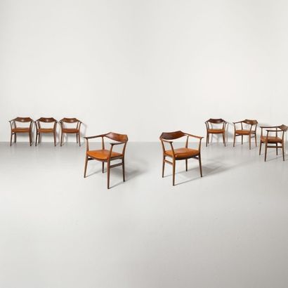 SIGURD RESSEL (1920-2010) Norvège 
Rare et importante suite de huit fauteuils modèle...