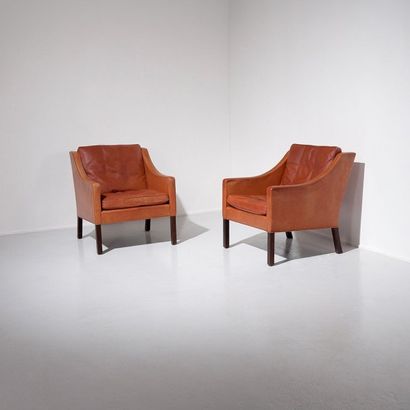BØRGE MOGENSEN (1914-1972) Danemark 
Paire de fauteuils modèle «2211»
Acajou et cuir...