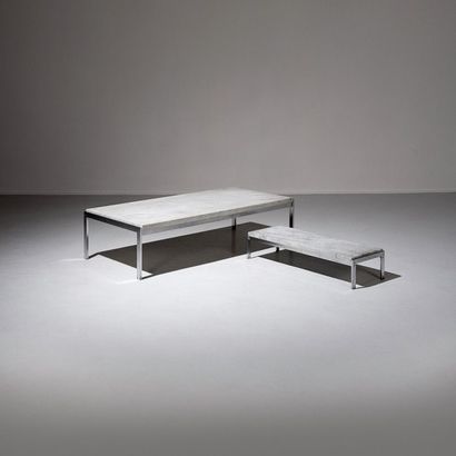 POUL KJÆRHOLM (1929-1980) Danemark 
Table basse modèle «PK 63»
Acier nickelé et marbre...