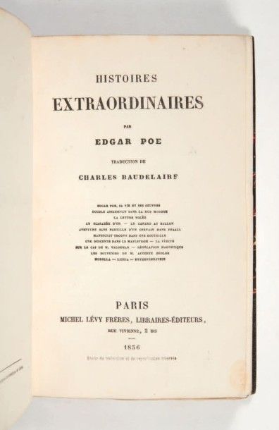 [BAUDELAIRE.] POE (Edgar A.) Histoires extraordinaires.- Nouvelles Histoires extraordinaires.-...