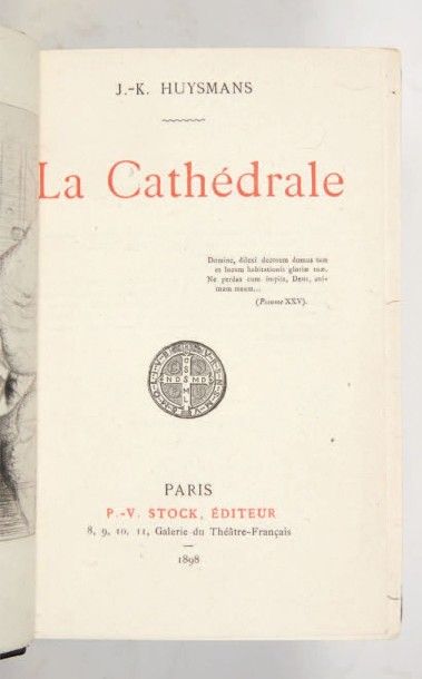 HUYSMANS (Joris-Karl) La Cathédrale. Paris, P.-V. Stock, 1898.
In-12 de 1 frontispice,...