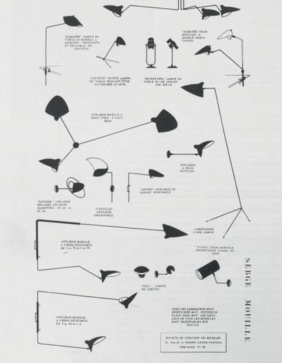 SERGE MOUILLE (1922-1988) 
Applique coudée à deux bras de lumière pivotants à abatjours...