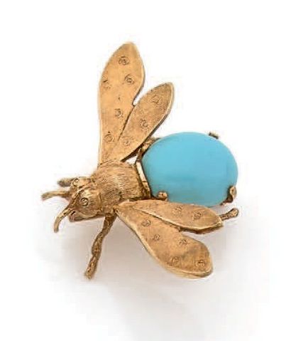 null BROCHE BOURDON en or 18K (750°/°°), le corps en turquoise imitation.
Poids brut:...