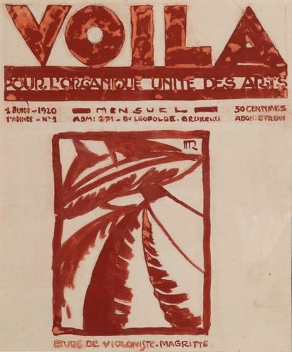 René MAGRITTE (1898-1967) Voila, 1920
Gouache sur papier au verso d'un fragment d'affiche.
H_32...