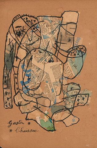 Gaston CHAISSAC (1910-1964) Personnage, 1961
Collage de papier journal et aquarelle...