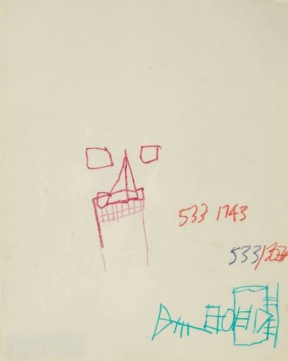 Jean-Michel BASQUIAT (1960-1988) Sans titre, 1981
Crayon sur papier.
Signé au dos.
H_50...
