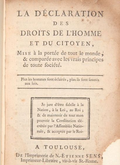 null [DROITS DE L'HOMME].
Ensemble de 3 documents. 1790-1833.
3 volumes.
- La Déclaration...